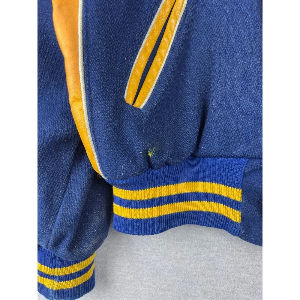 Vintage Lehman‎ Varsity Letterman Jacket Mens Blue Yellow Leather True Vintage